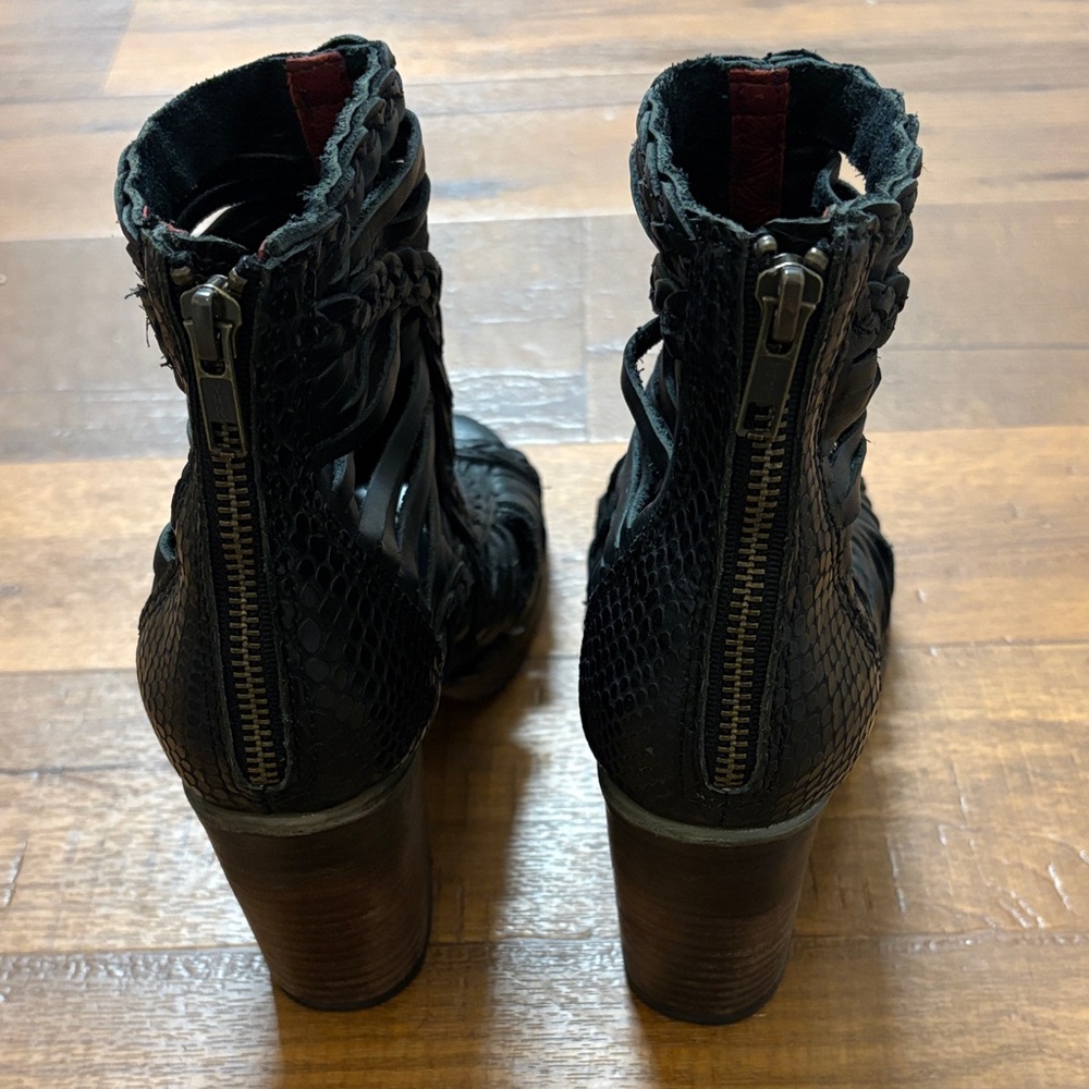 Black Freebird Bela Braided Ankle Peep Toe Huarache Booties Sz 8 - Picture 3 of 11